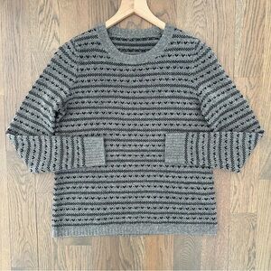 Madewell Heartstripe Crew Neck 100% Merino Wool Sweater in Grey and Black Large